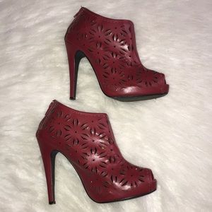 F21 Deep Red Peep Toe Heels